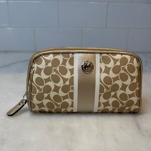 Coach Heritage Signature Logo Stripe Toiletry Bag Cosmetic Case Pouch
